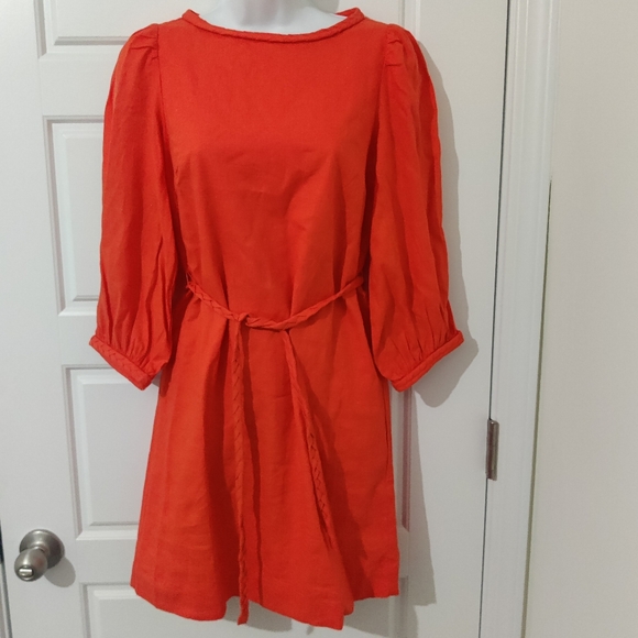 Ann Taylor Linen Blend Puff Sleeve Belted Shift Dress Size 00 Petite NWT - Picture 1 of 8